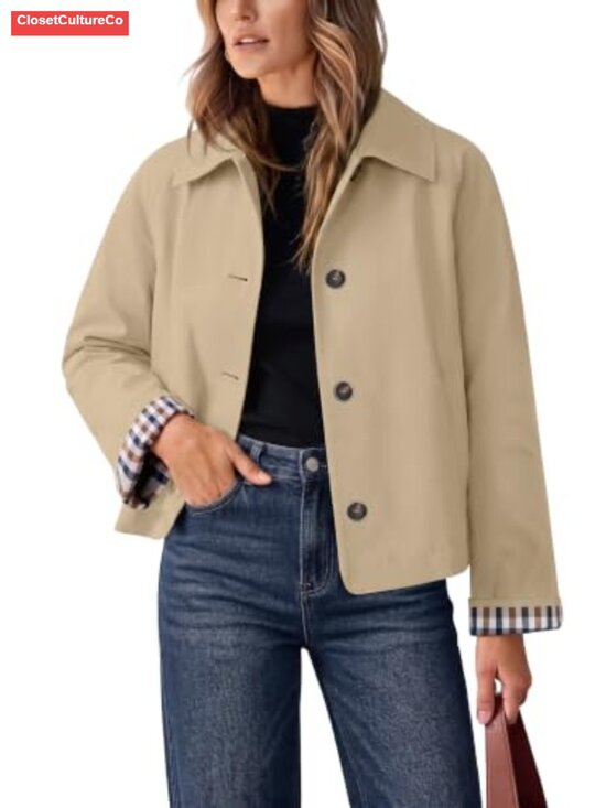 Jackets & Blazers - Women's Oversized Cropped Trench Coat Lightweight Casual Jacket